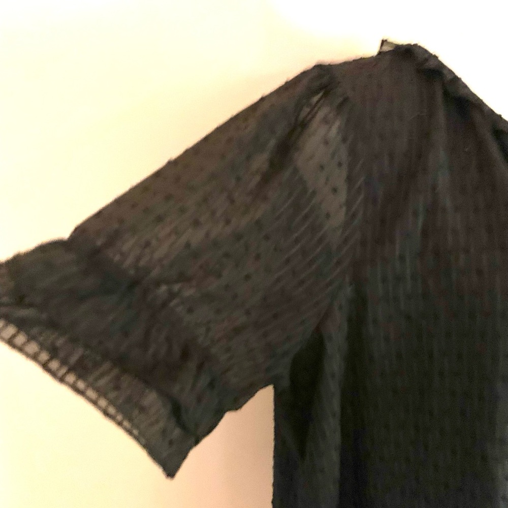 NWOT Kaari Blue Black Textured Ruffle-Sleeve Blouse - Picture 5 of 7